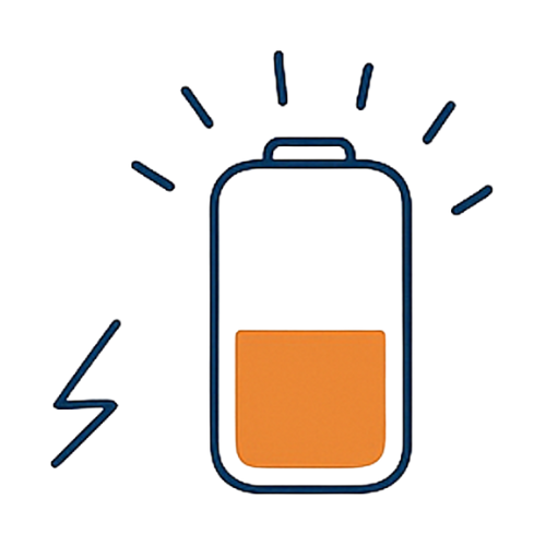 Icône de batterie faible représentant une fatigue intérieure abordée en coaching de vie en ligne.