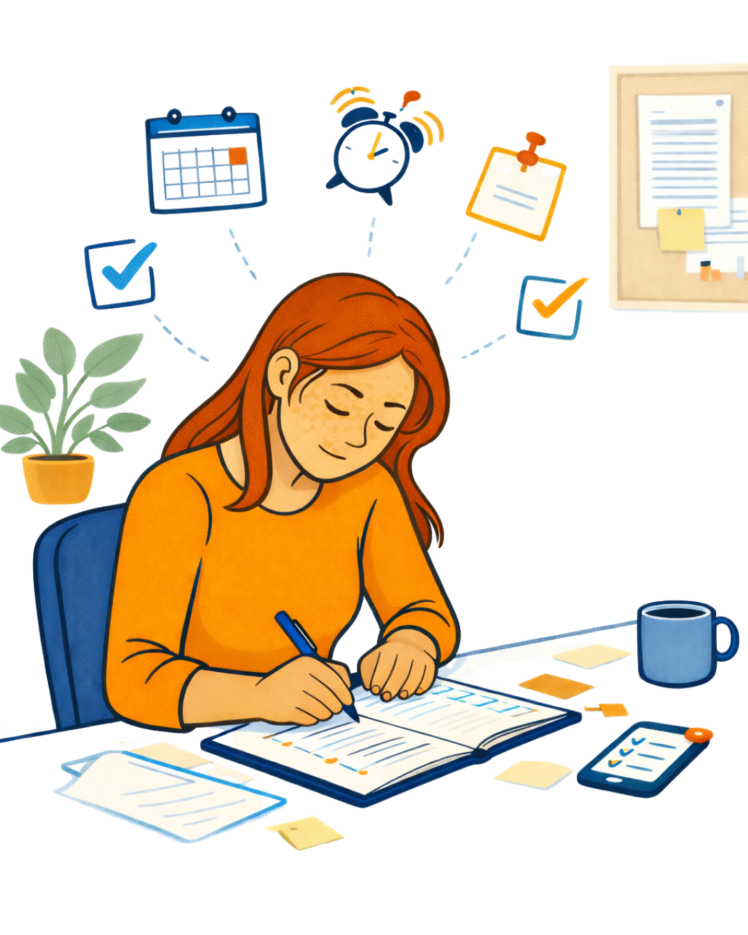 Femme organisée écrivant dans un carnet, symbole d’organisation du quotidien et de routines simples